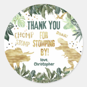 Dinosaur Favour Thank You Stomping By Classic Round Sticker
