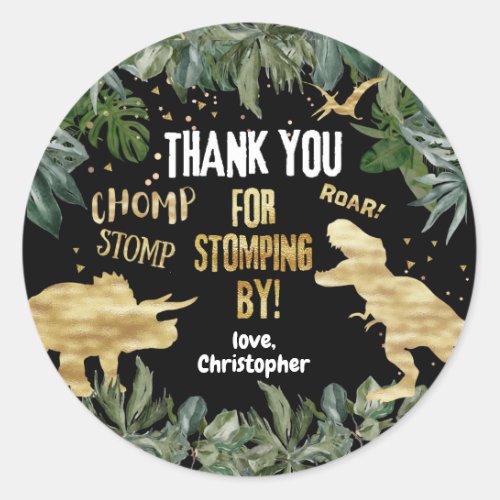 Dinosaur Favour Thank You Stomping By Classic Round Sticker