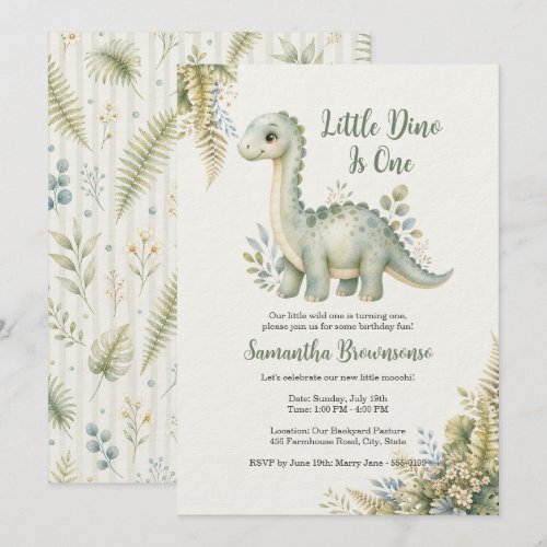 Dinosaur Fern First Birthday Invitation