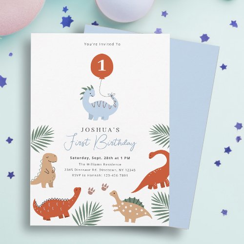 Dinosaur First 1st Birthday Party Invitation