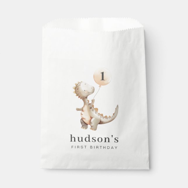 Dinosaur First Birthday Balloon Favor Bag (Front)
