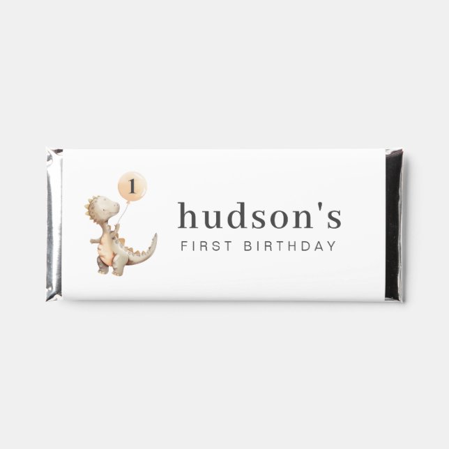 Dinosaur First Birthday Balloon Hershey Bar Favors (Front)