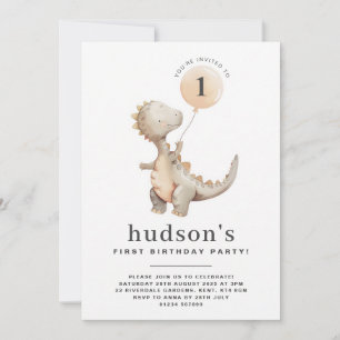 Dinosaur First Birthday Balloon Roar Invitation