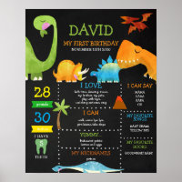 Dinosaur First Birthday Chalkboard Milestone Poster