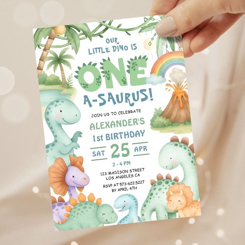 Dinosaur First Birthday Cute Dino Invitation 