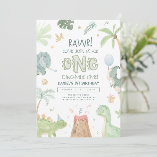 Dinosaur First Birthday Invitation | Zazzle