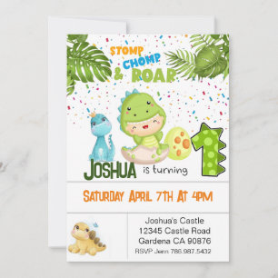 Dinosaur First birthday invitation