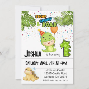 Dinosaur first birthday invitation