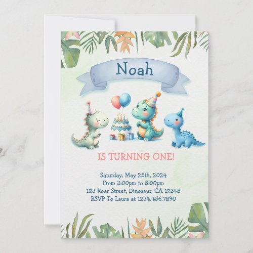 Dinosaur First Birthday Invitation Card