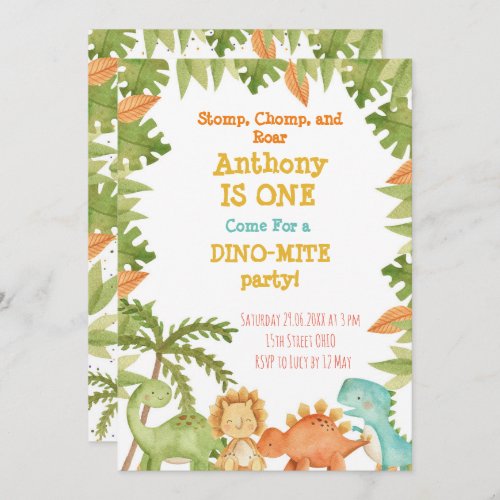 Dinosaur First Birthday Invitation Dinosaur Party