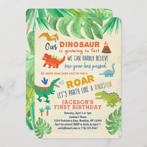 Dinosaur First Birthday Invitations Dinosaur Party