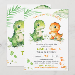 Dinosaur First Birthday Invite For Twin Boys
