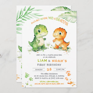 Dinosaur First Birthday Invite For Twin Boys
