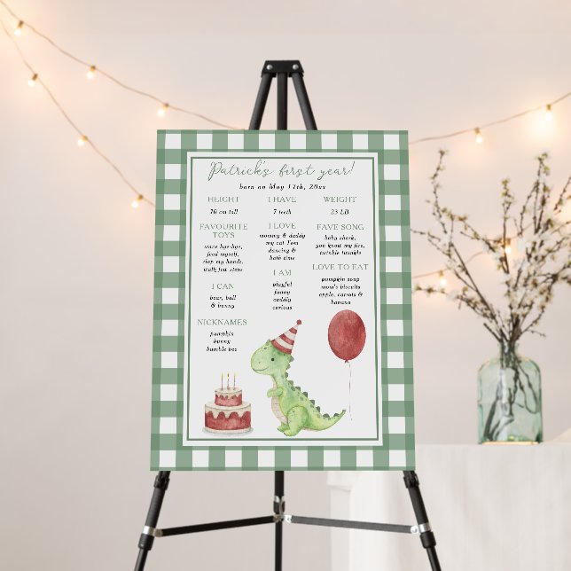 Dinosaur First Birthday Milestone Birthday Foam Board (In Situ (Stand))