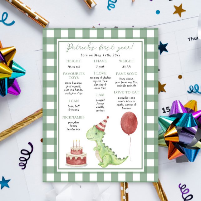 Dinosaur First Birthday Milestone Birthday Poster (Creator Uploaded)
