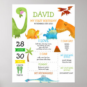 Dinosaur First Birthday Milestone Poster