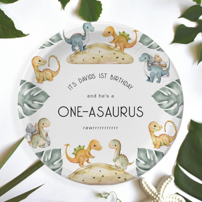 Dinosaur First Birthday Oneasaurus Party Paper Plates (Creator Uploaded)