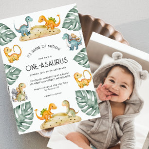 Dinosaur First Birthday Oneasaurus Party Photo Invitation