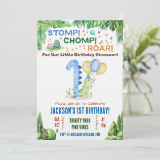Dinosaur First Birthday Party Invitation
