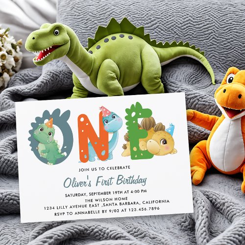 Dinosaur First Birthday Party  Invitation