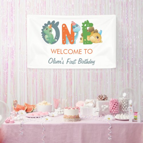 Dinosaur First Birthday Party  Welcome Banner
