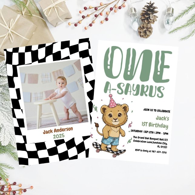 Dinosaur First Birthday, Skateboard Dinos 1 st  Invitation (Creator Uploaded)