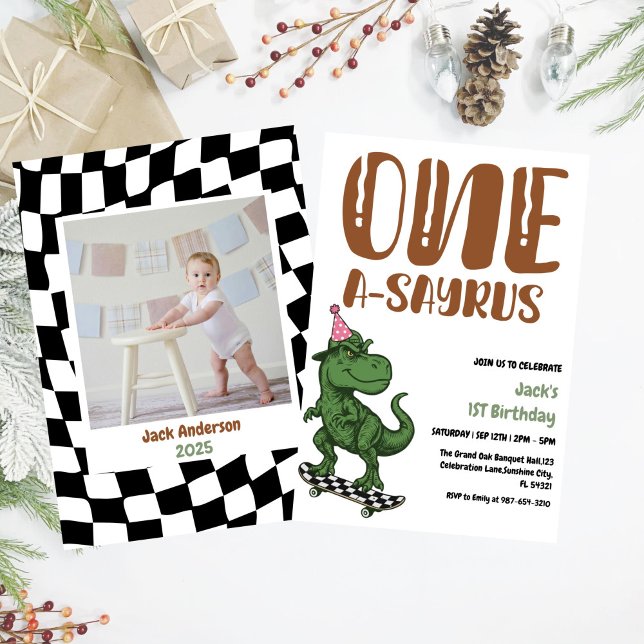 Dinosaur First Birthday, Skateboard Dinos 1 st  Invitation (Creator Uploaded)