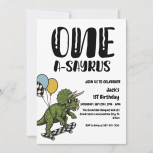 Dinosaur First Birthday, Skateboard Dinos 1 st  Invitation