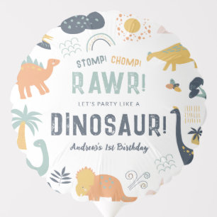 Dinosaur First Birthday Stomp Chomp Roar Balloon