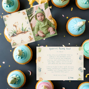 Dinosaur First Birthday Thank You Card with Photo