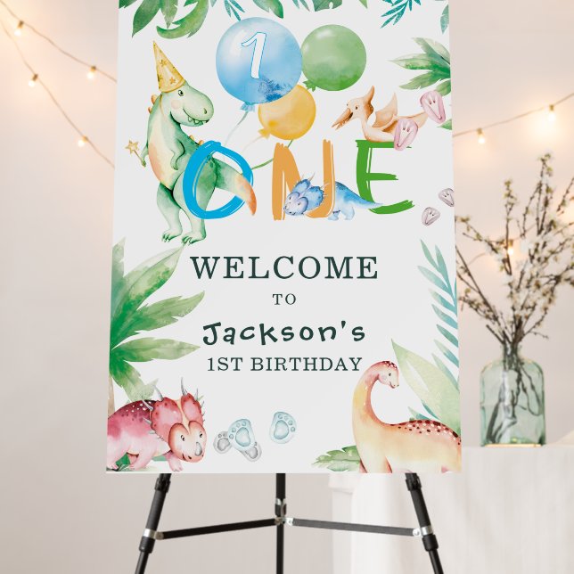  Dinosaur First Birthday Welcome Sign (In Situ (Stand))