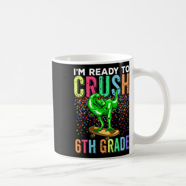 Dinosaur First Day Of School 6th Grade Skateboardi Coffee Mug (Right)