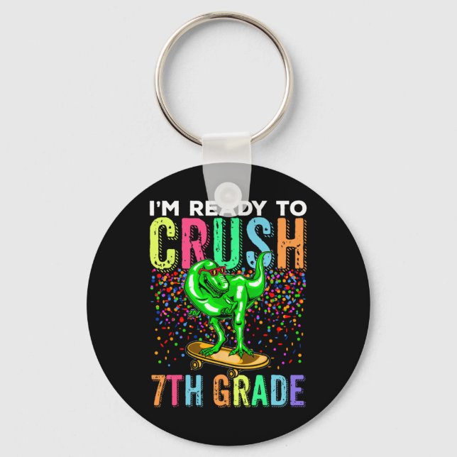 Dinosaur First Day Of School 7thgrade Skateboardin Keychain (Front)