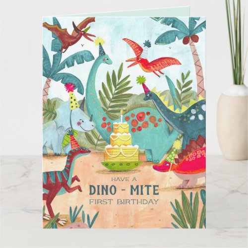 Dinosaur first one kids birthday  card