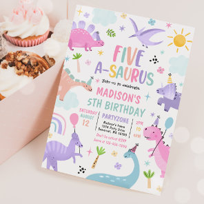 Dinosaur Five-A-Saurus 5th Birthday Party Invitation