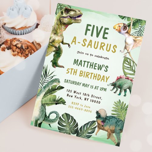 Dinosaur Five_A_Saurus 5th Birthday Party Invitation