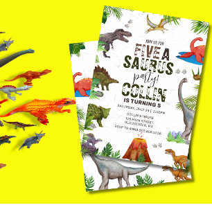 Dinosaur Five A Saurus 5TH Birthday Party Invitation