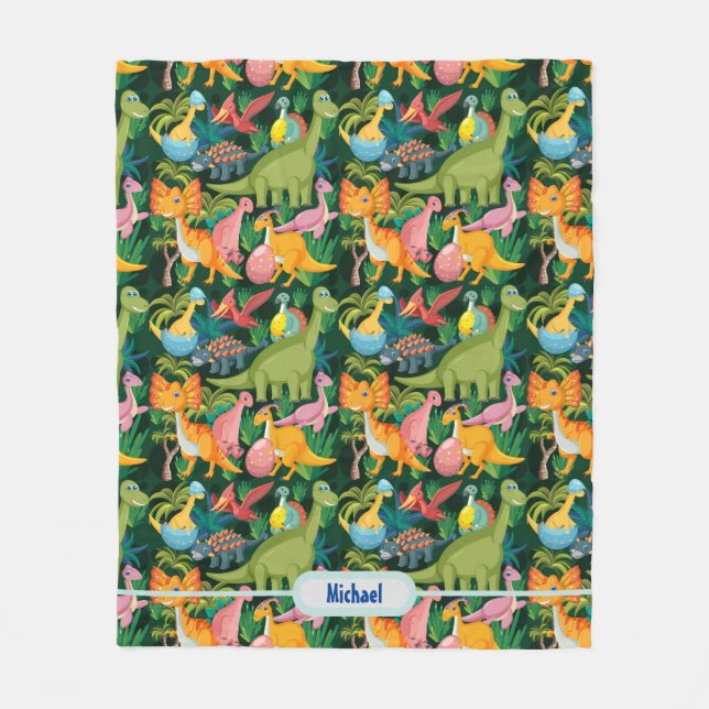 Dinosaur Fleece Personalize Boy's Name Blanket (Front)