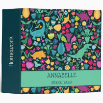 Dinosaur Floral Folk Silhouettes Beautiful Girls 3 Ring Binder