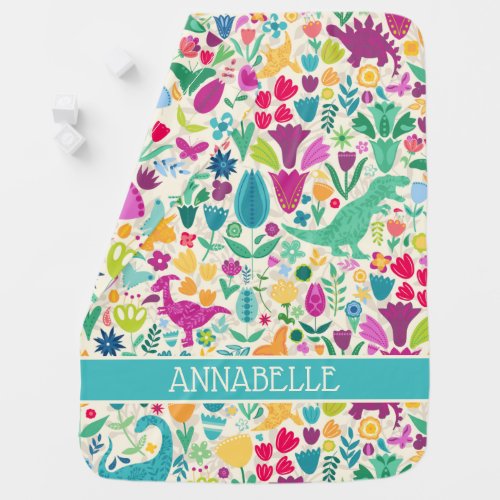 Dinosaur Floral Folk Silhouettes Beautiful Girls Baby Blanket