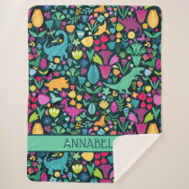 Dinosaur Floral Folk Silhouettes Beautiful Girls Sherpa Blanket