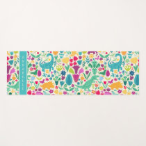 Dinosaur Floral Folk Silhouettes Beautiful Girls Yoga Mat