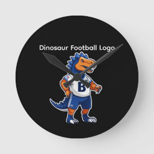 Dinosaur Football Logo – Kids Soccer Mascot (Blue  Round Clock