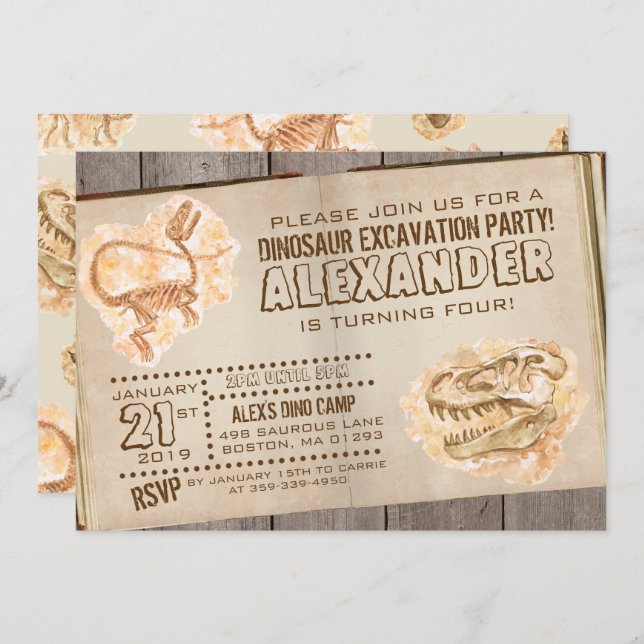 Dinosaur Fossil Birthday Invitation (Front/Back)