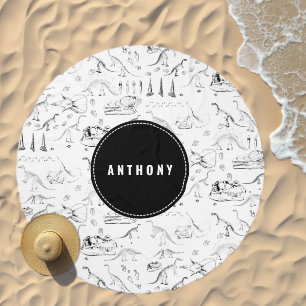 Dinosaur Fossil Bones Custom Name Kids Beach Towel