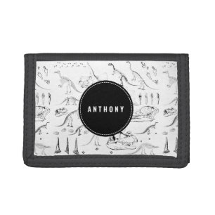 Dinosaur Fossil Bones Custom Name Kids Trifold Wallet