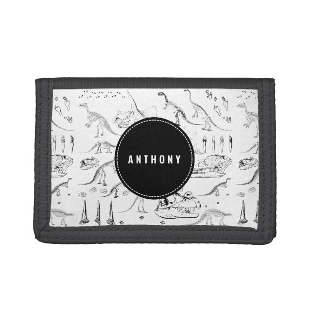 Dinosaur Fossil Bones Custom Name Kids Trifold Wallet (Front)