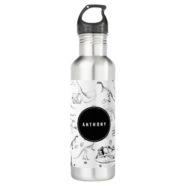 Dinosaur Fossil Bones Custom Name School Stainless Steel Water Bottle (Front)