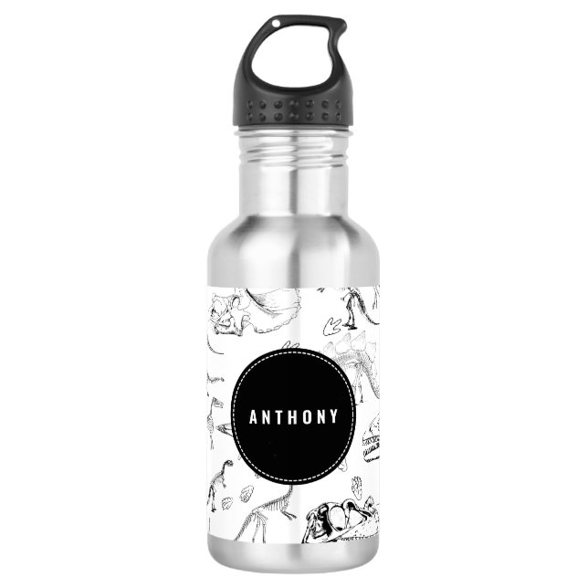 Dinosaur Fossil Bones Custom Name School Stainless Steel Water Bottle (Front)