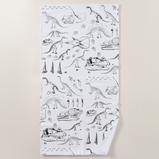 Dinosaur Fossil Bones Pattern Beach Towel (Front)